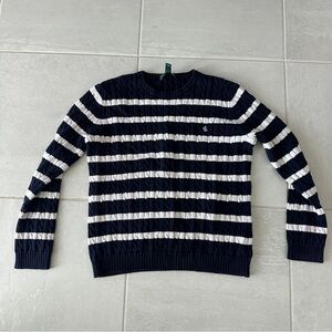 Lauren Ralph Lauren Navy and White Striped Crewneck Sweater